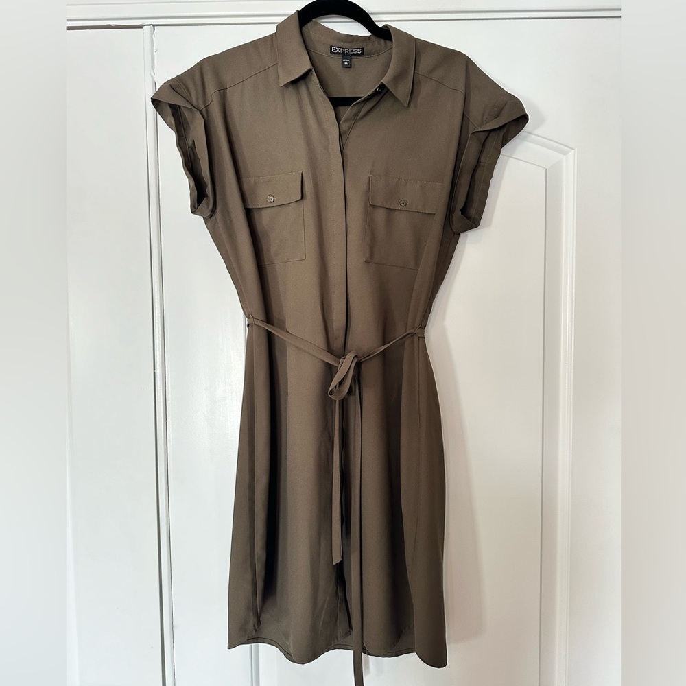 Express Olive Green Shirt Dress